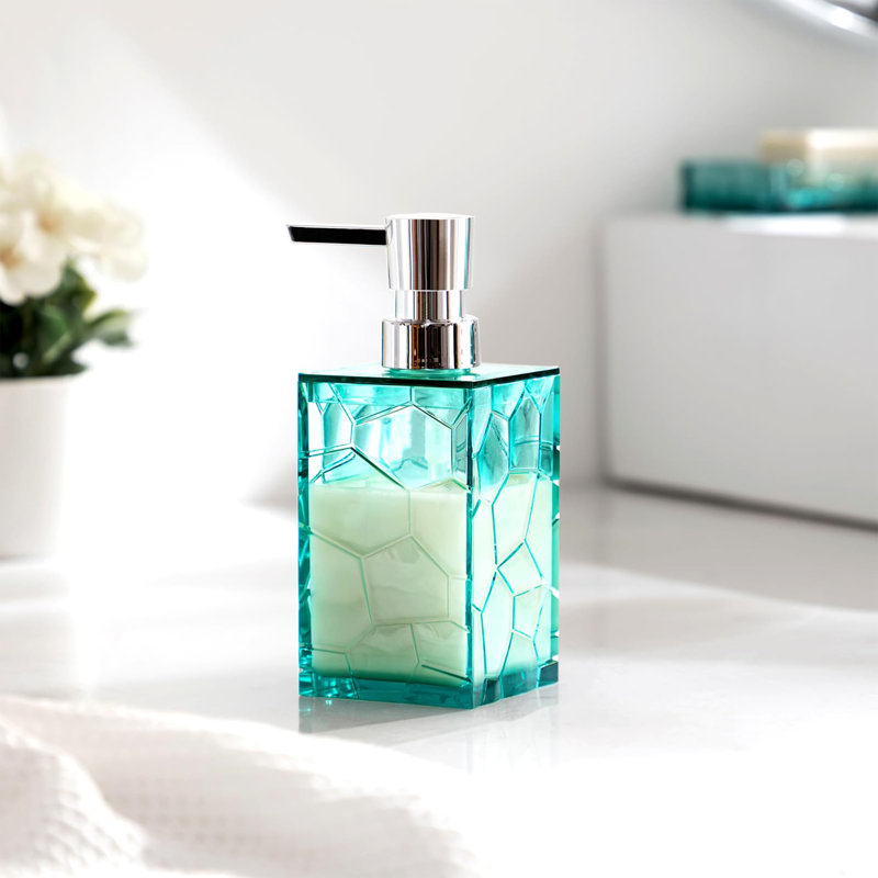 Ensemble d'accessoires de salle de bain, ensemble de comptoir de salle de bain en acrylique bleu sarcelle avec porte-brosse à dents, distributeur de savon, gobelet, porte-savon, décoration de salle de bain moderne turquoise Boho, choix de cadeau idéal