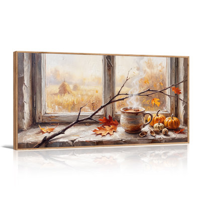 Tasse de chocolat chaud d'automne fumante sur toile rustique d'Halloween