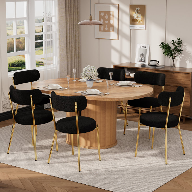 Ensemble de table de salle à manger ovale 59 po et chaises en tissu, bois naturel et métal, ensemble de salle à manger moderne pour la cuisine