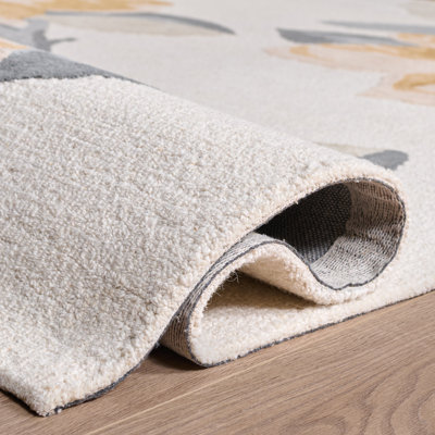 Tapis floral en laine / coton touffeté à la main Jardin 403 - ivoire / beige