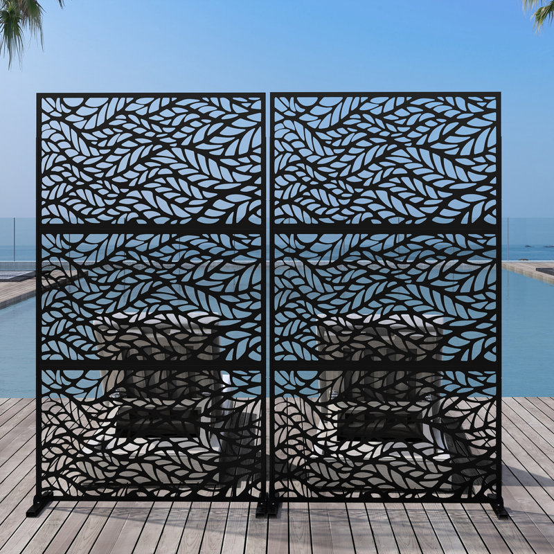 Panneau de clôture en métal 72,5 po x 47,5 po (ensemble de 2), Noir, noir, noir, noir