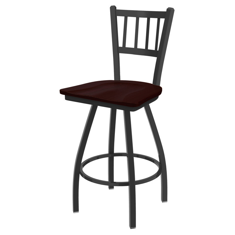 Nicolaie Swivel Counter Stool, Black Wrinkle, Wood-Medium Oak, Bar Stool (30” Seat Height)