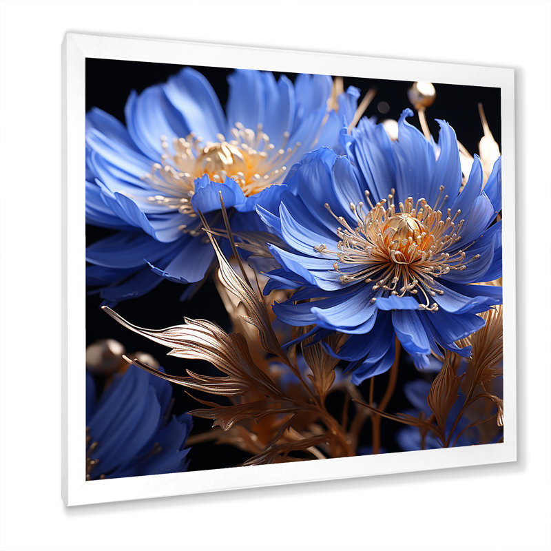 «Cornflowers Blue Tones Expression II», reproduction sur toile, H 30 po x l 30 po x P 1 po, Cadre simple blanc