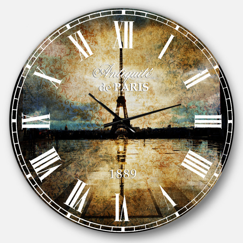 Swigart Farmhouse Reflection of Paris Eiffel Tower with Clouds Wall Clock, Medium