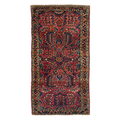 Tapis rouge / brun en laine noué à la main de conception unique 6 pi x 9 pi