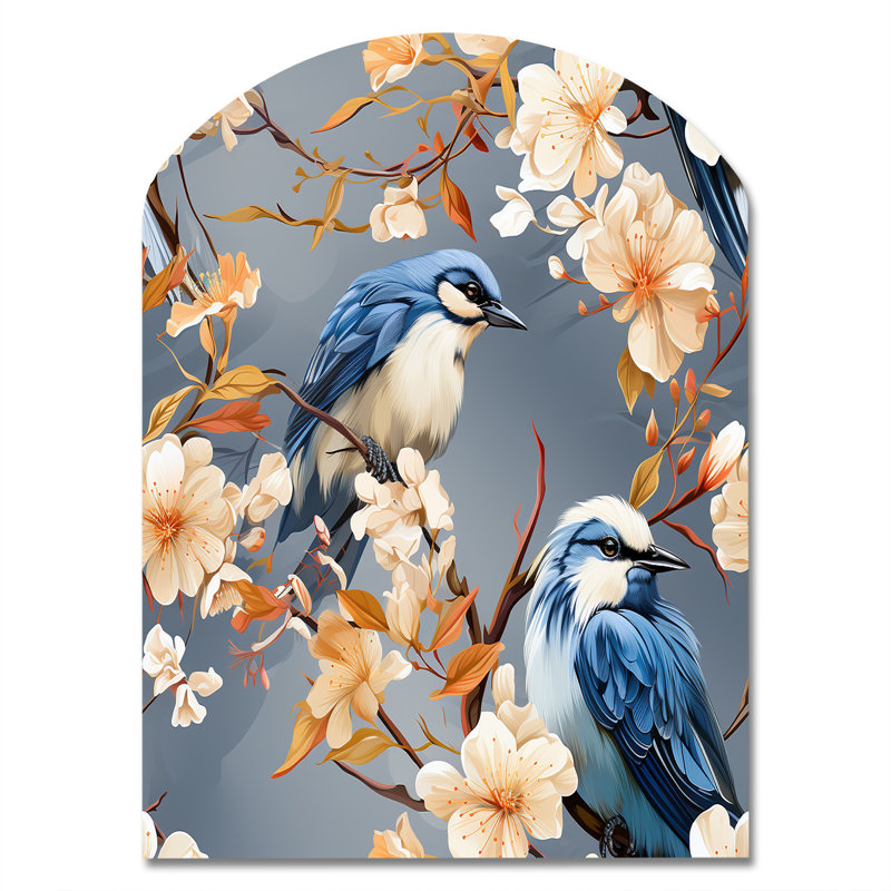 Luce - art mural en métal arche florale, impression d'art asymétrique en métal bleu, H 34 po x l 25 po