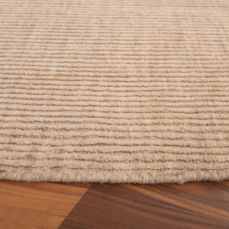 Brierly Hand Loomed Wool/Cotton Striped Rug in Beige, Round 6'