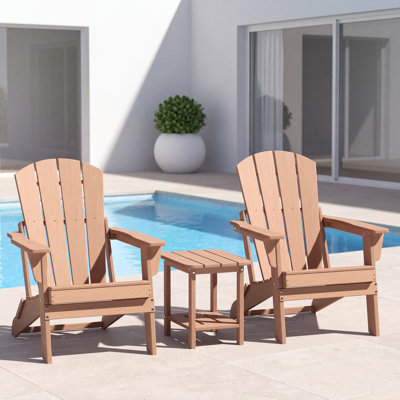 Ensemble chaise Adirondack pliante et table d'appoint à 2 niveaux, mobilier d'extérieur en PEHD résistant aux intempéries pour 2 personnes, patio, véranda, terrasse et jardin