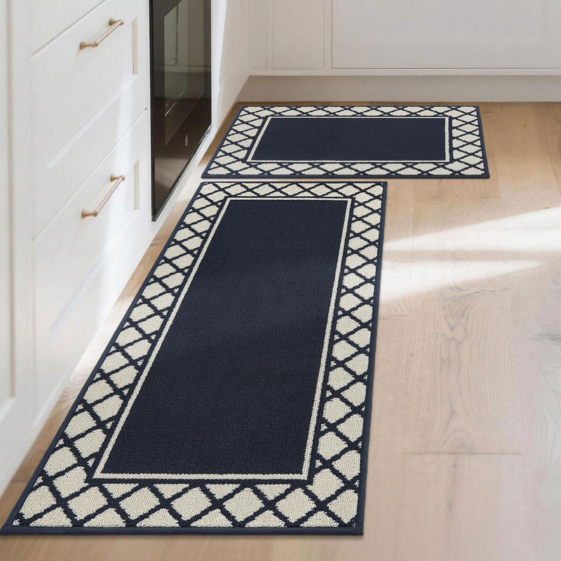 Absorbent Kitchen Runner Rug Mats 2 Pieces, Navy