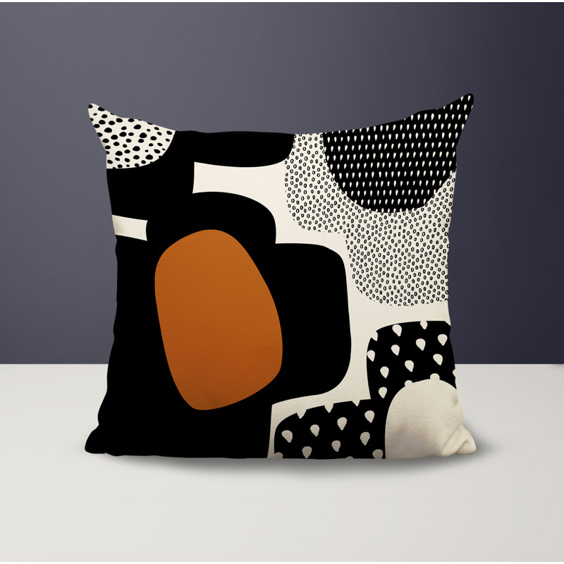 Coussin carré intérieur / extérieur pia, H 17 po x l 17 po, Orange brûlé / noir / blanc cassé