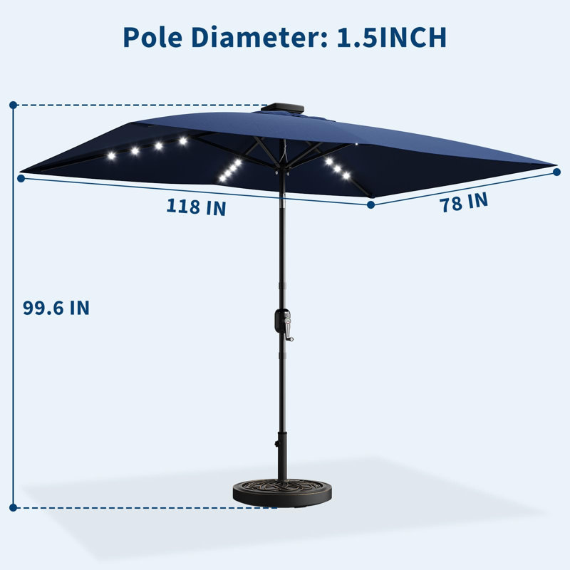 Parasol rectangulaire 10 pi x 6,5 pi avec lumières DEL, Navy