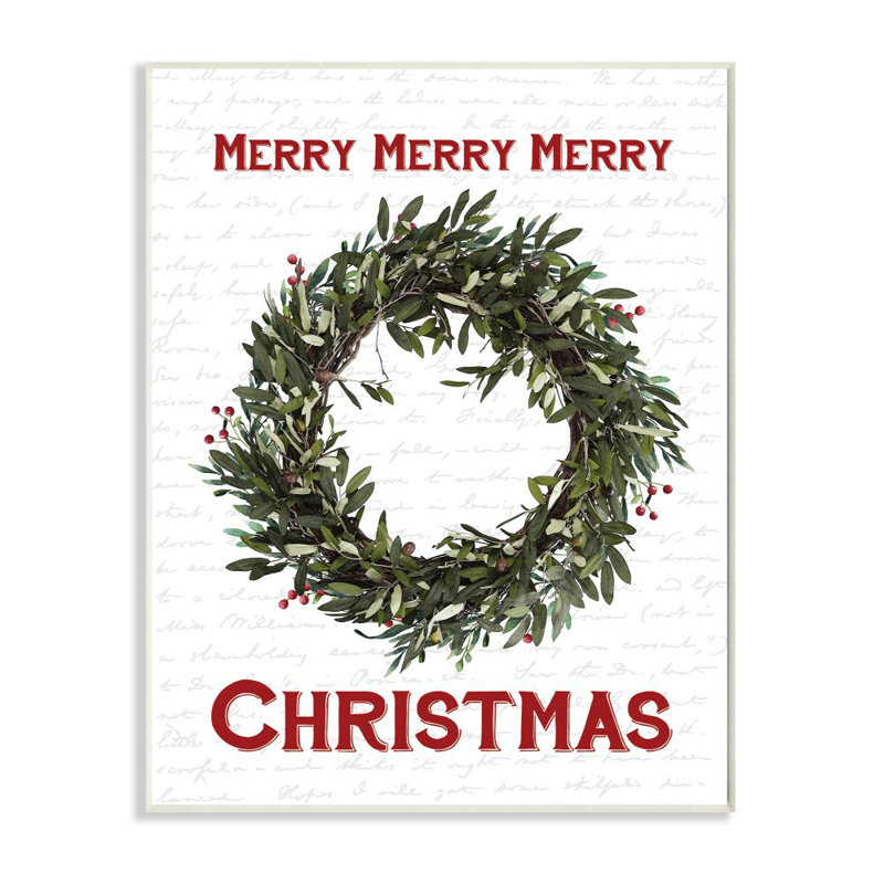 « merry christmas couronne », impression, Plaque en bois, H 15 po x l 10 po