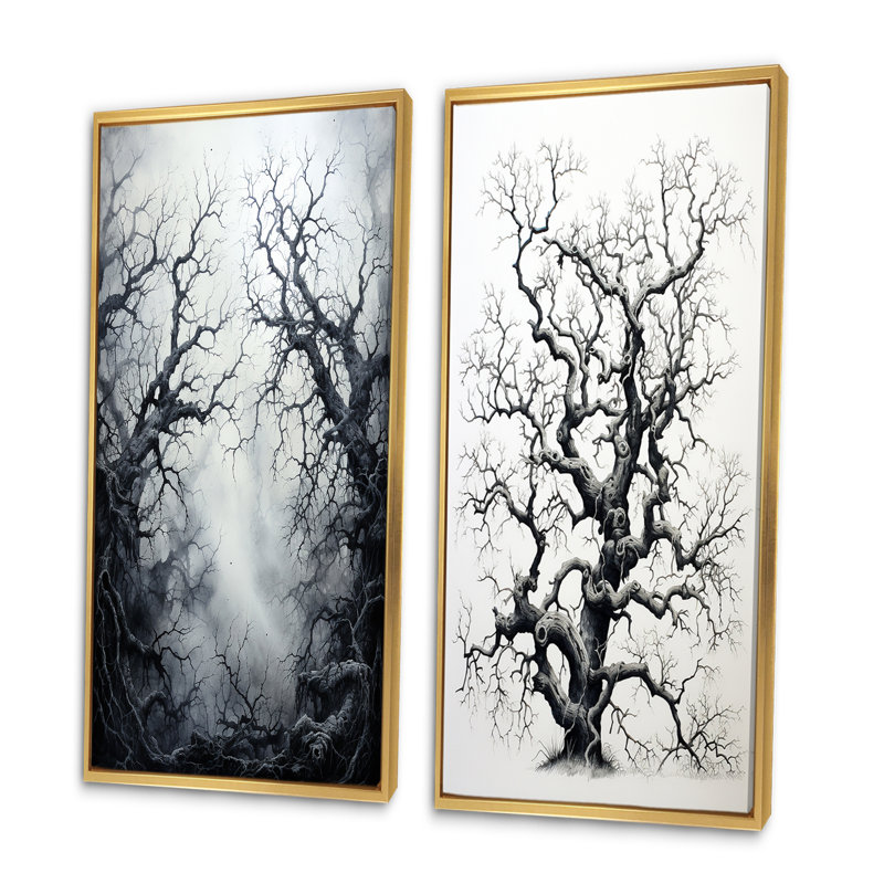 " Gray Tree Eternal Shadows " 2 - Pieces, Gold Framed, 24" H x 20" W