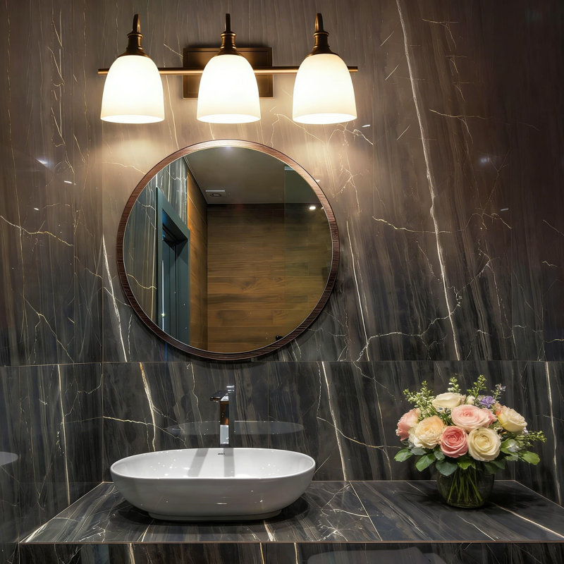 Applique murale 3 lumières avec abat-jour en verre opale, luminaire de salle de bain rétro en nickel brossé pour miroir, couloir, escalier et porche