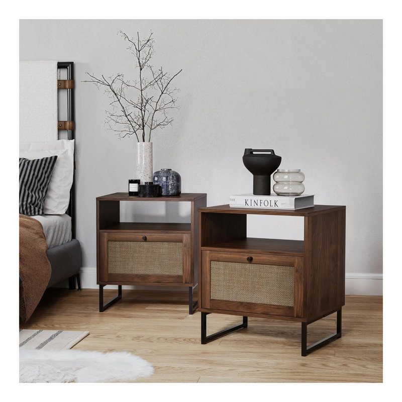Table d'appoint en bois avec rangement pour le salon ou la chambre à coucher, gris - ensemble de 2