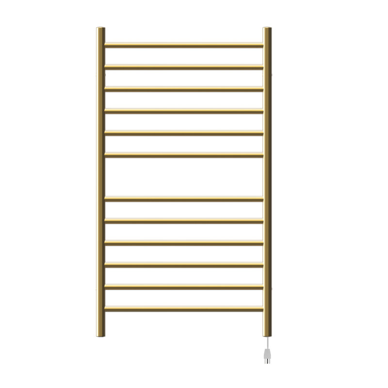 Radiant Large Straight Electric Towel Warmer Hardwired or Plug in, Satin Brass