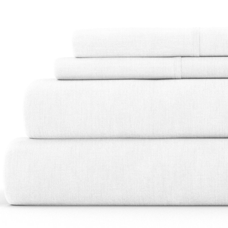 Linen Bamboo-Blend Breathable Luxury Bed Sheet Set, White, King Sheet Set + Fitted Sheet + 2 Pillowcases