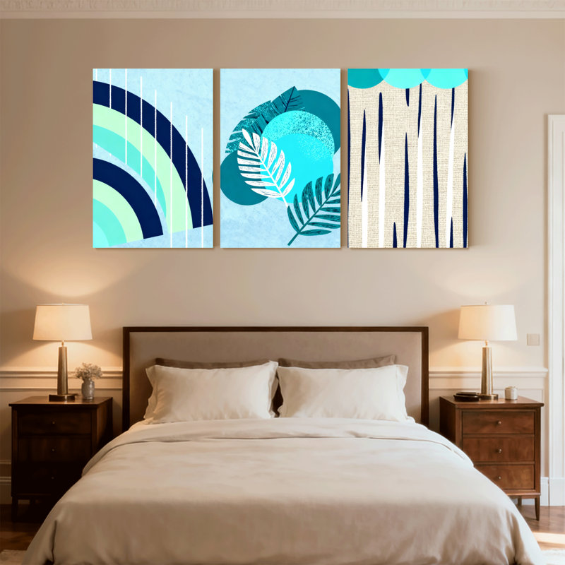 Ensemble de 3 reproductions d'art contemporain sur toile abstraites arc-en-ciel et rayures texturées Boho, H 18 po x l 36 po