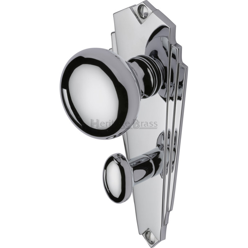 Heritage Brass Heritage Mortice Knob on Bathroom Plate Broadway Design, Polished Chrome