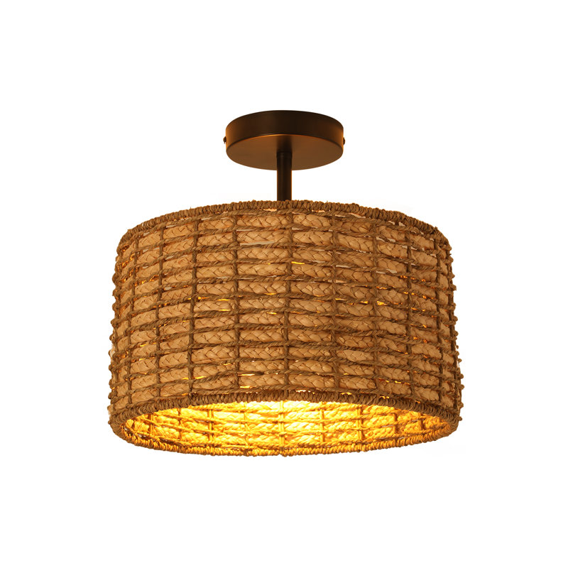 2-light Rattan Semi Flush Mount Ceiling Light