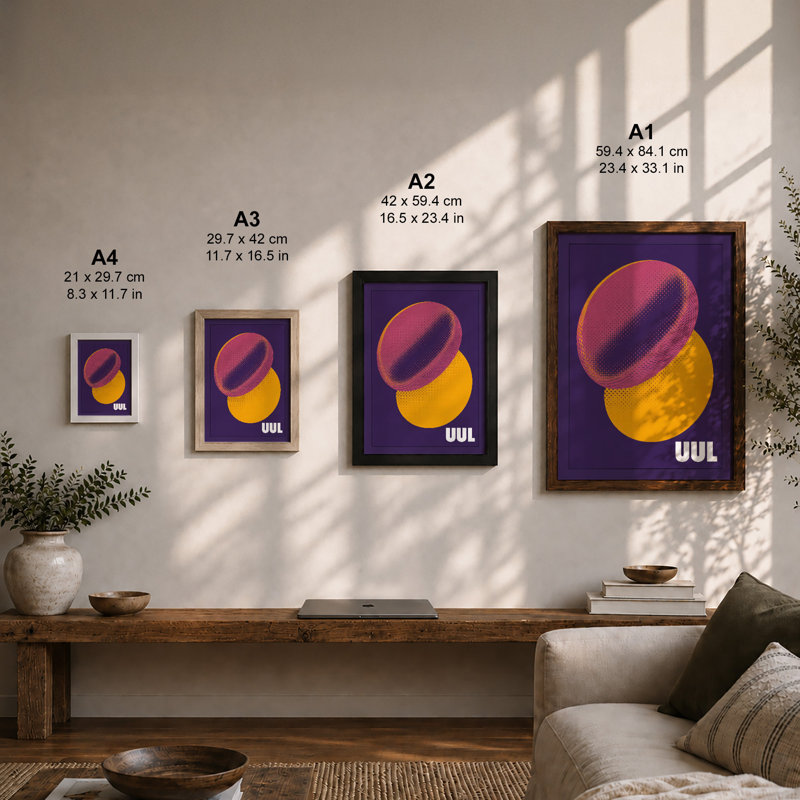 Overlapping Forms Geometric - Framed Print, A2 - 59.4 x 42.0 cm, Oak