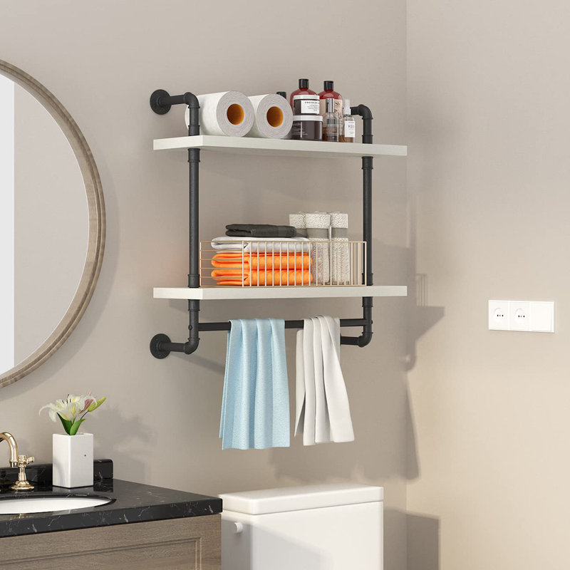 2 Tier Rustic Wood Floating Shelf, White