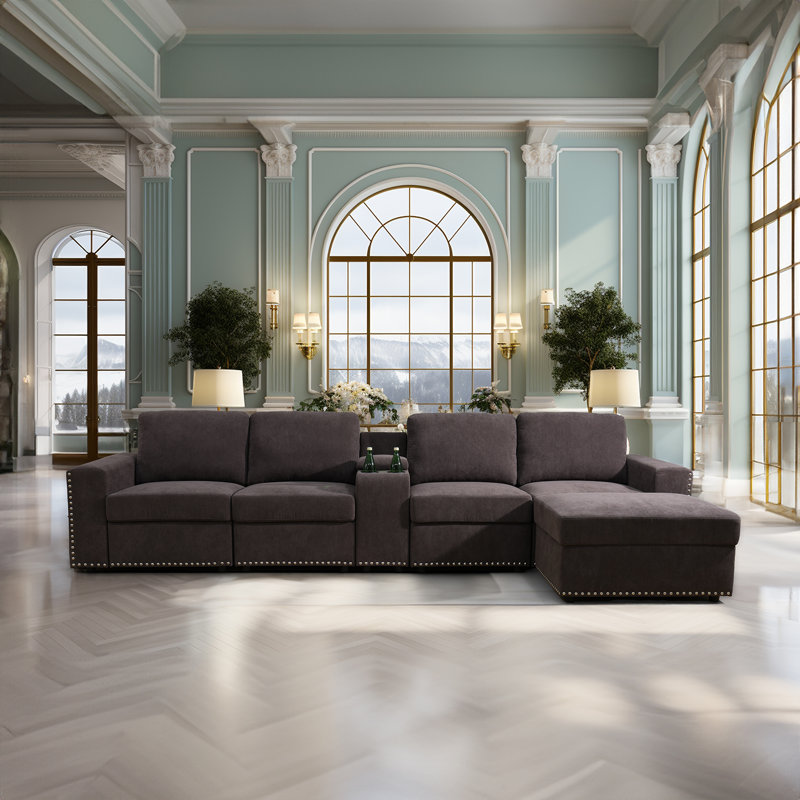 Leshanda 6 - Piece Upholstered Sectional, Brown Microfiber