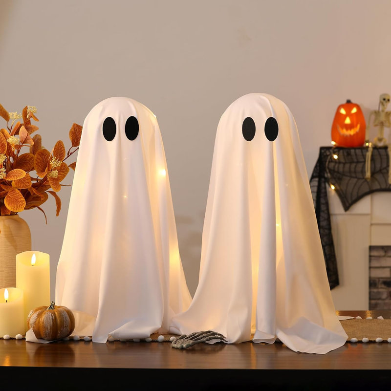 Décorations d'Halloween - 2 paquets de fantômes effrayants avec guirlandes lumineuses - fantôme effrayant pour Halloween