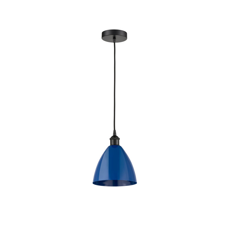 1 - Light Single Drop Pendant Pendant, Matte Black, Blue, 11.25" H x 7.5" W x 7.5" D