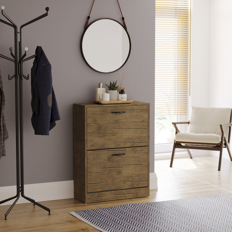 Drawer Flip Down Shoe Storage Free Standing Cabinet For Hallway, 80" H x 60" W x 24" D, Antique Brown