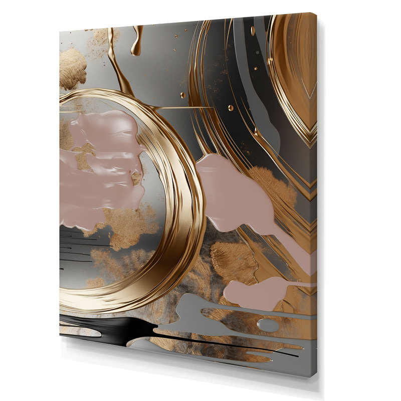 «Abstract Golden Infinity Circles I», art abstrait, Toile tendue, H 32 po x l 16 po x P 1 po