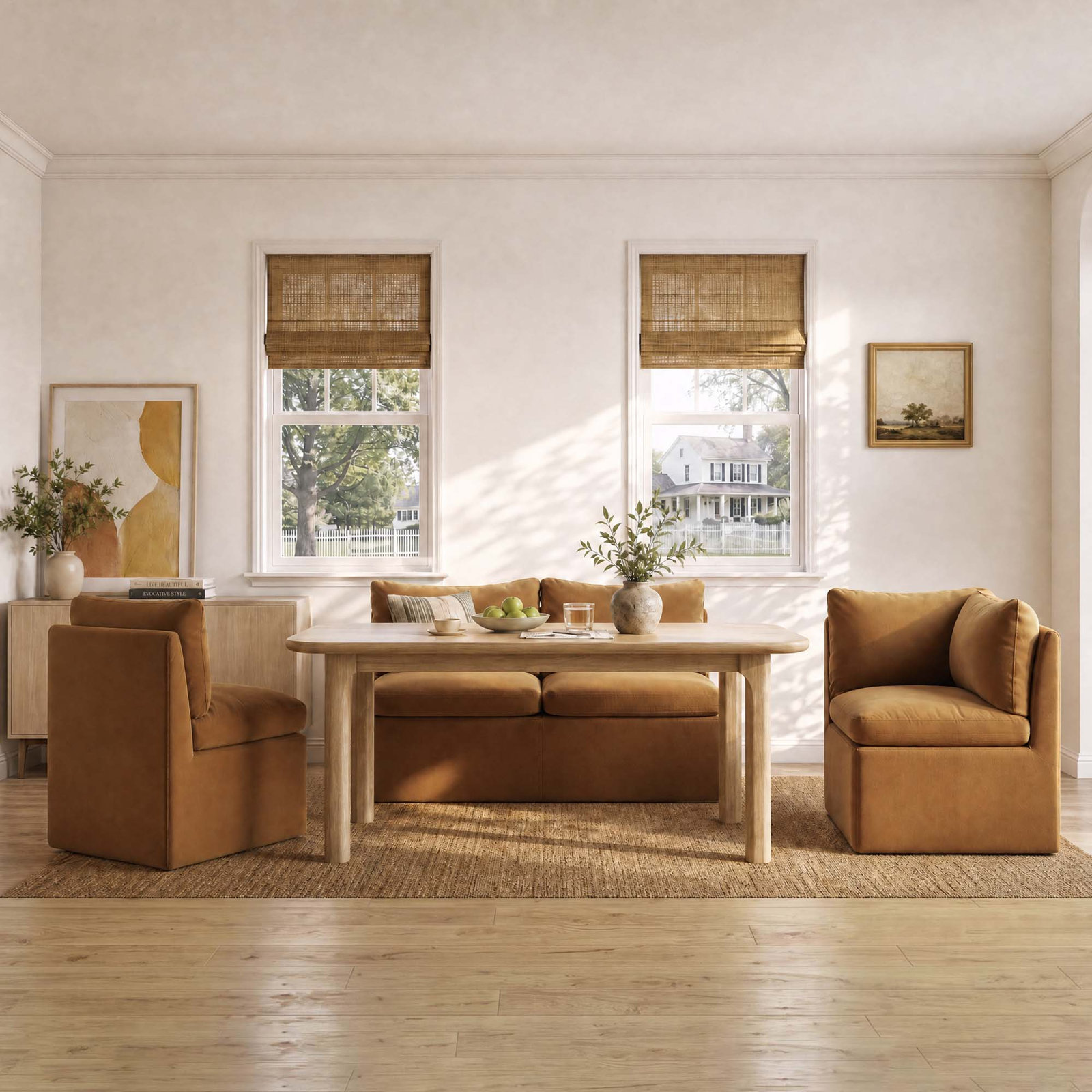 Alayaa Modular 3-Piece Dining Chair, Soren Ochre Velvet