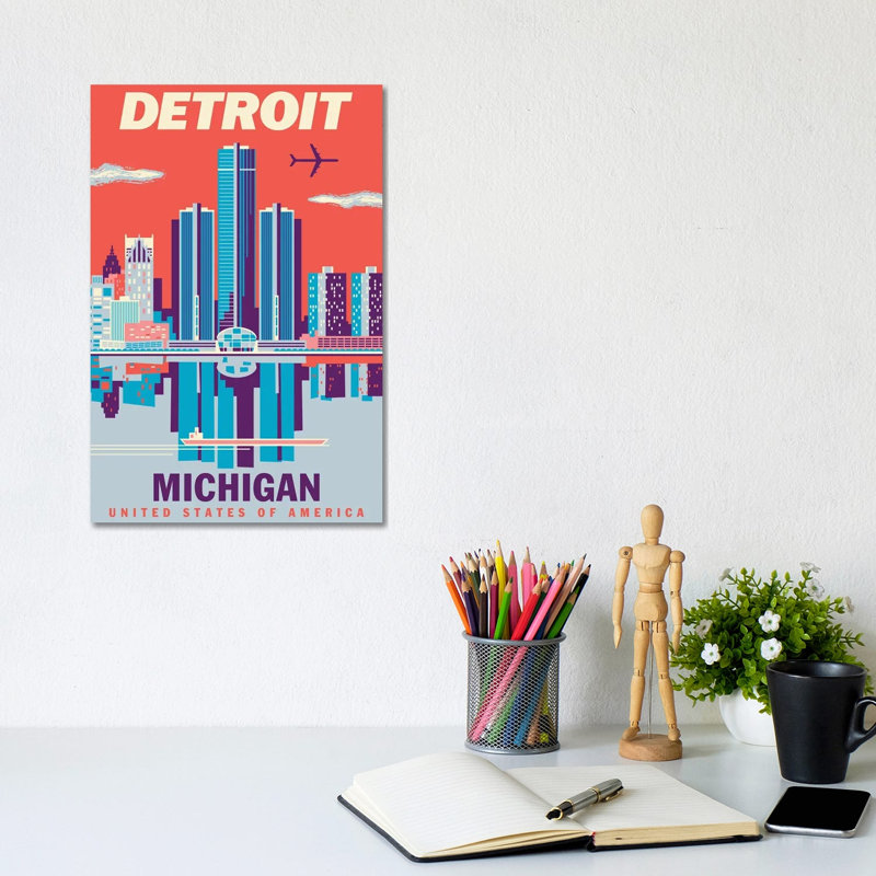 Detroit Travel Poster 2 by Jim Zahniser - Wrapped Canvas Print, 20.32 cm H x 30.48 cm W