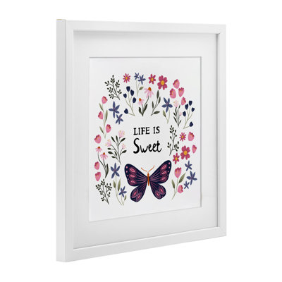 Life Is Sweet Floral Butterfly Framed Print Under Glass, design by JJ Design House LLC
