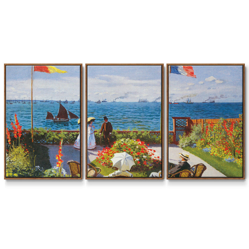 Claude Monet 3 pièces, H 40 po x l 78 po, Cadre noyer