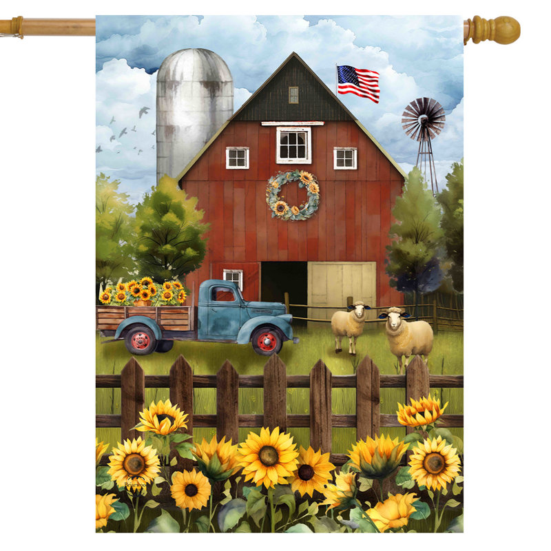 Sunflower Barn House Flag