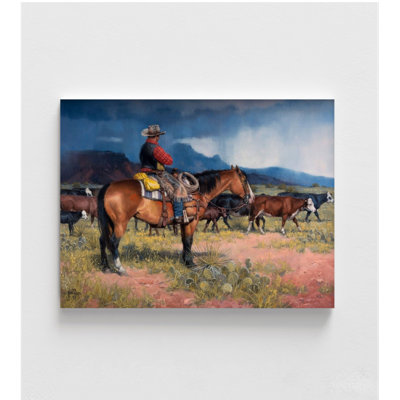 «Alay Twenty Years In The Saddle» par Jack Sorenson, reproduction de peinture de l'Ouest, reproduction d'art du Sud-Ouest, vache, reproduction d'art