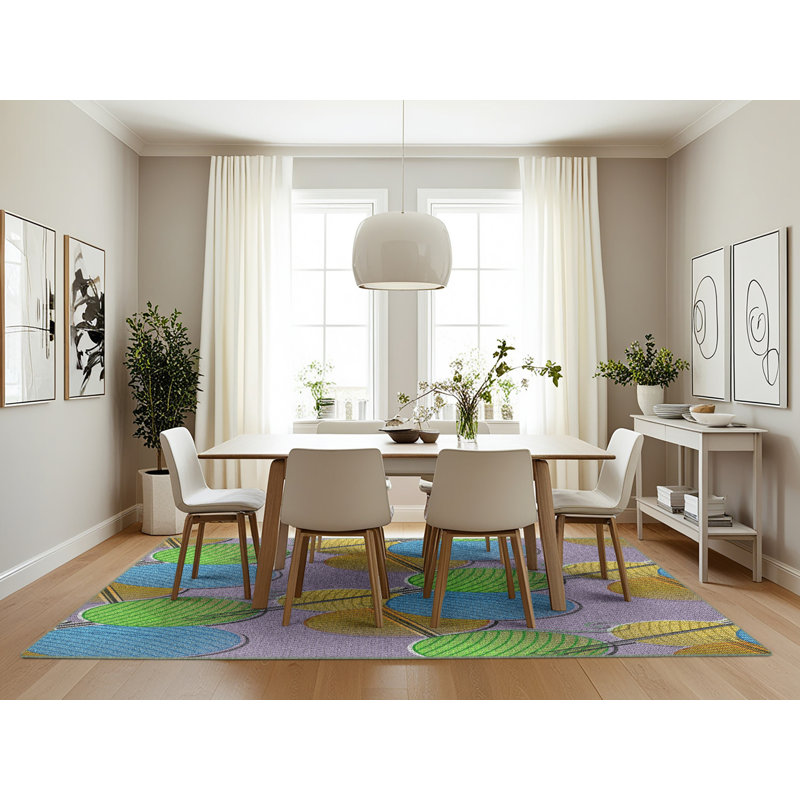 Tapis vert/bleu à motifs, Rectangle 7 pi x 10 pi