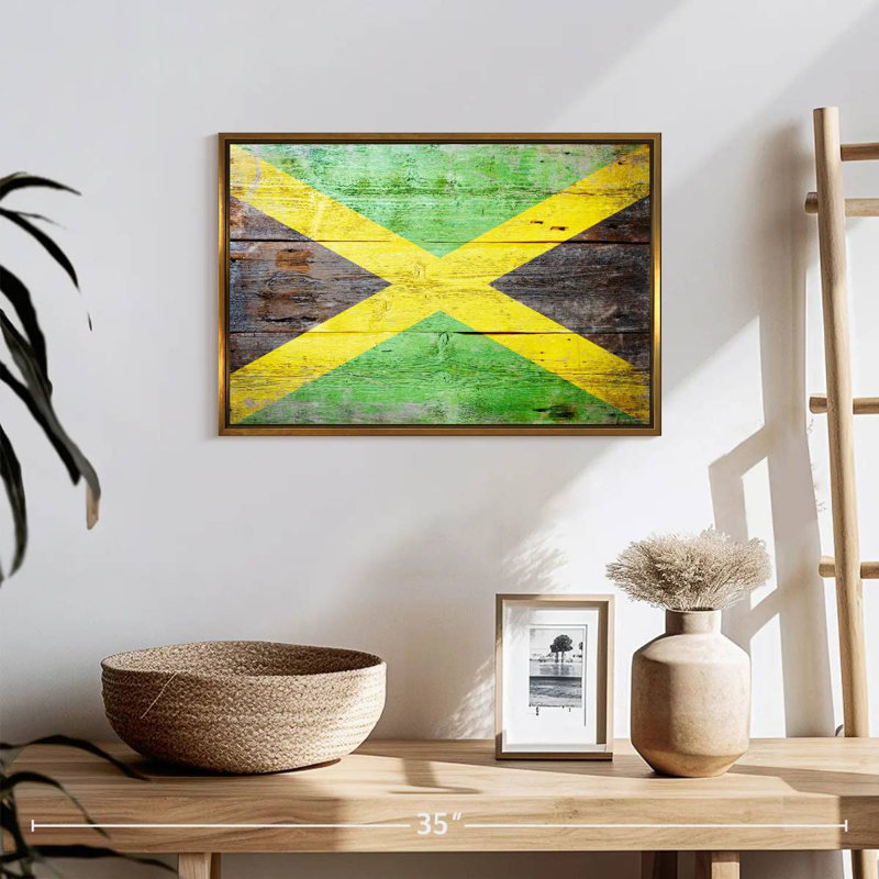 Drapeau de la Jamaïque, 19 po x 13 po, Cadre flottant doré