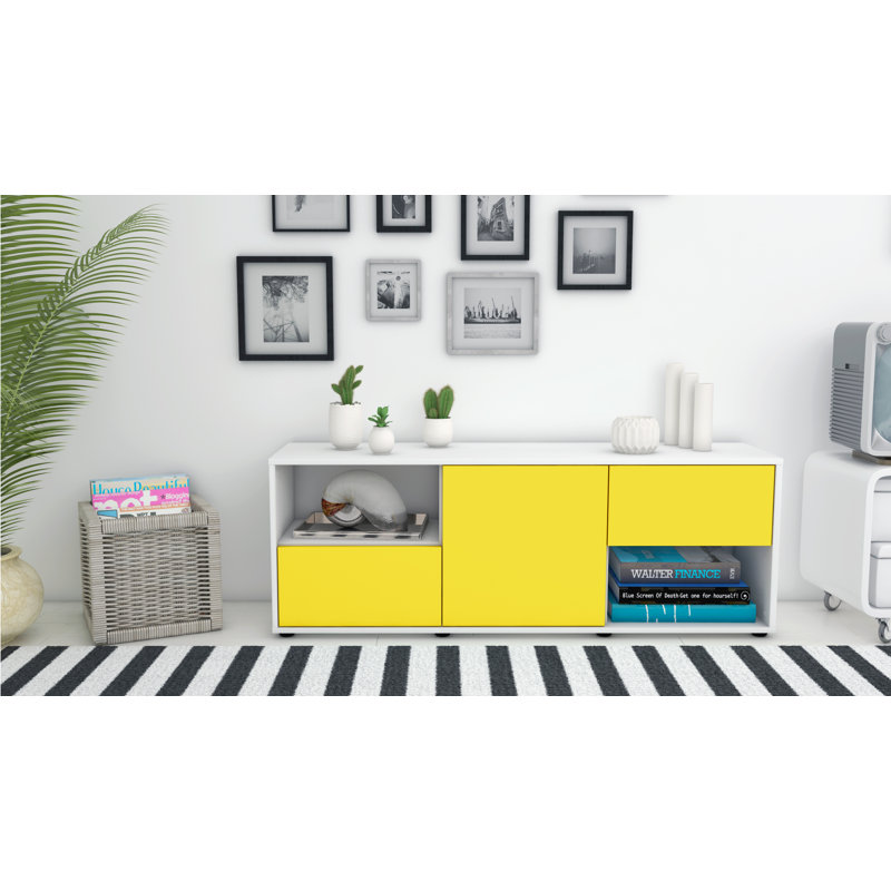 Wurth Unfinished TV Stand for TVs up to 60", Yellow / Matte White