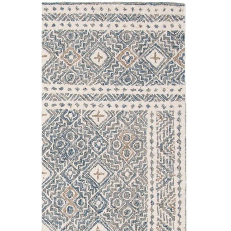 Tapis en laine / coton touffeté à la main Devoe - ivoire / bleu, Rectangle 6 pi x 9 pi