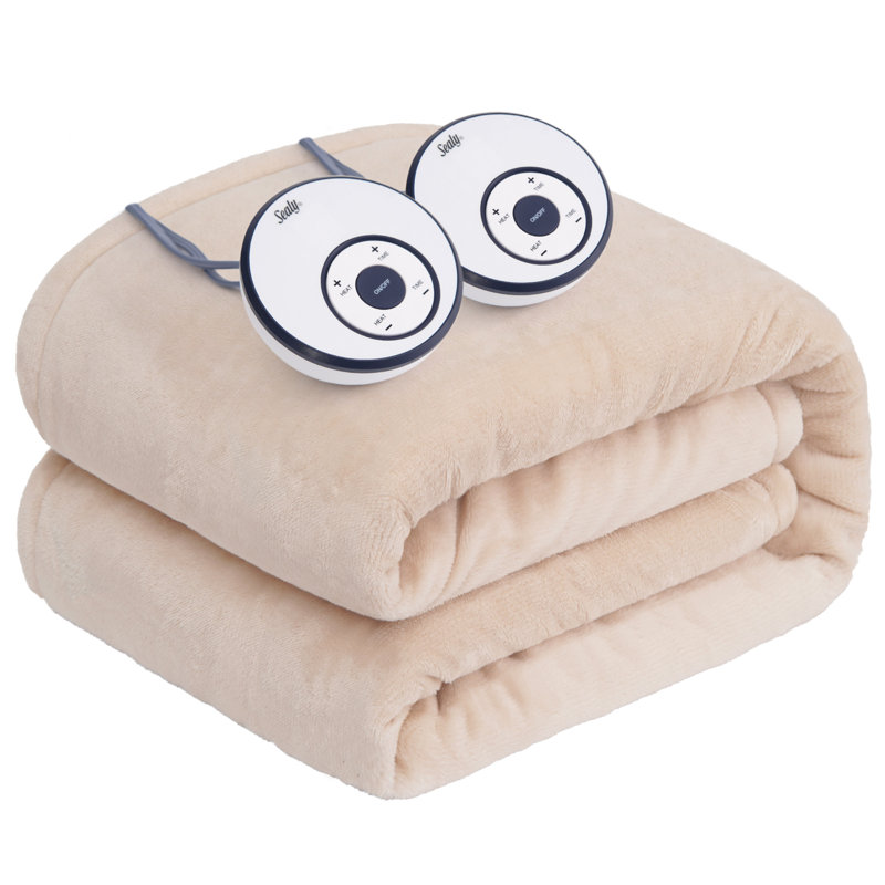 Couverture chauffante en flanelle SEALY, Beige, Très grand