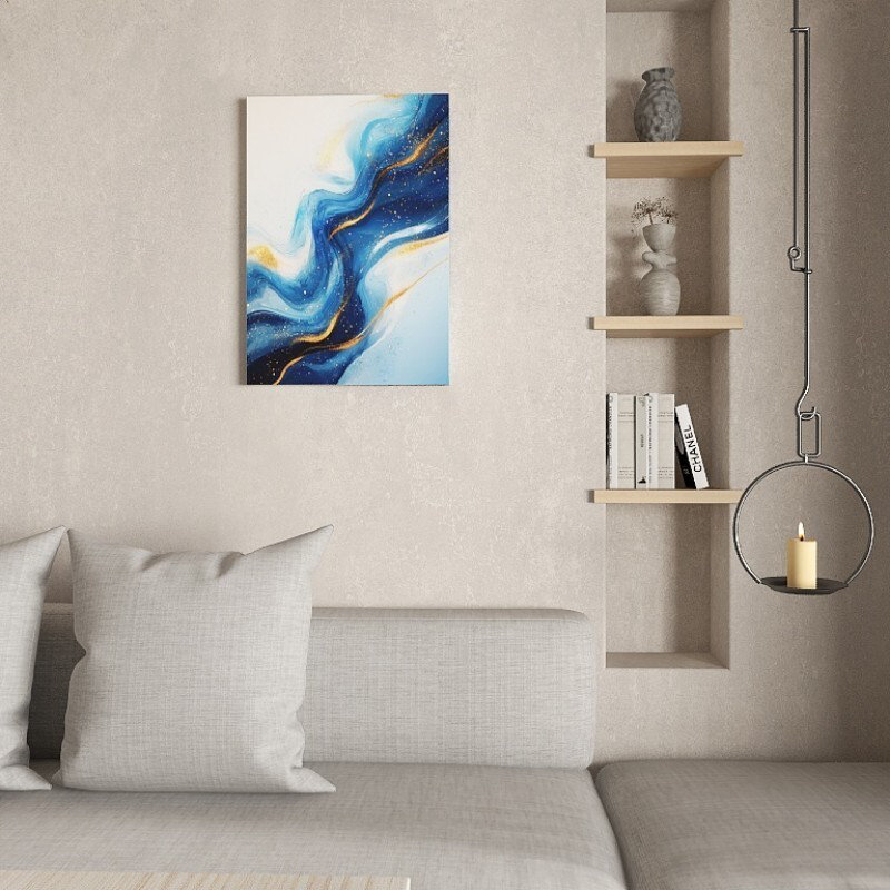 «Blue lignes», affiche abstraite sur toile, impression sur toile, décoration intérieure, H 48 po x l 32 po