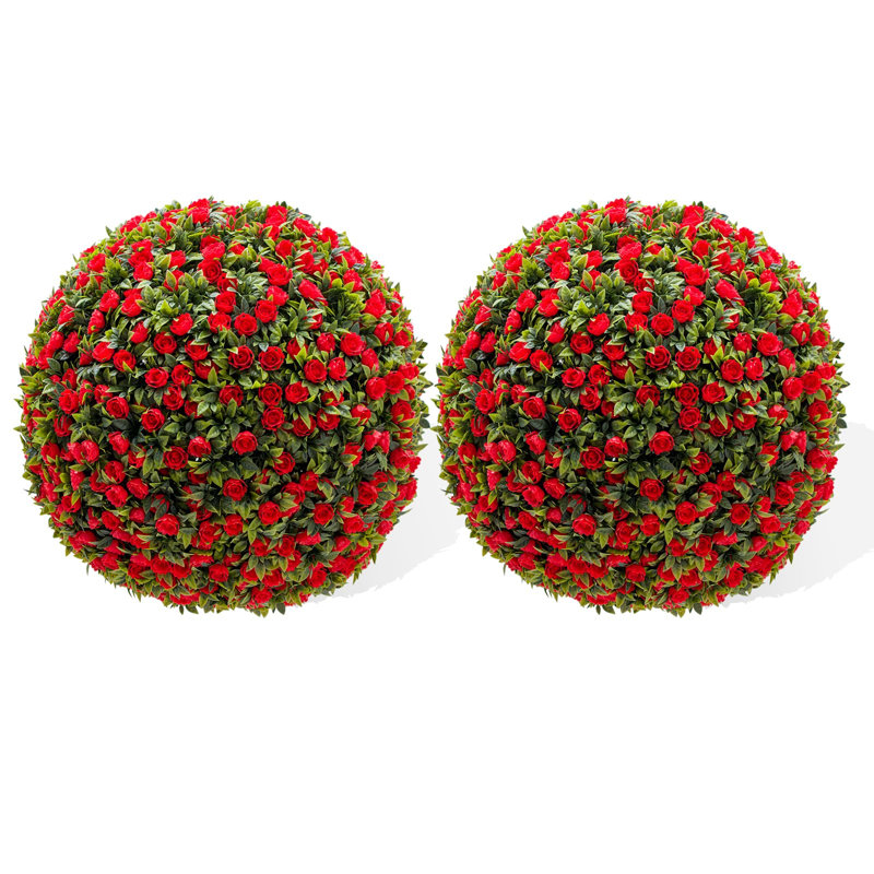 2-Pack Artificial Topiary Balls with Hanging Chains – Rose Sphere Decorative Fake Plants, UV-Protected, with Chains & Zip Ties for Indoor/Outdoor Home Garden Decor