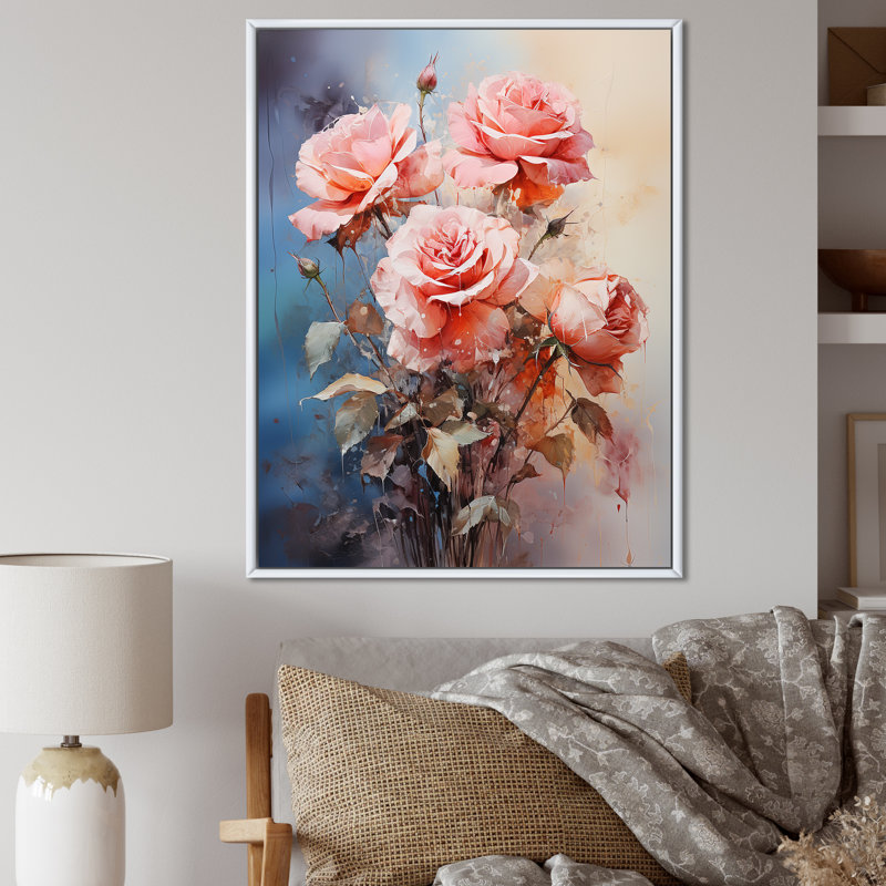 Harmonous Rose Bouquet sur toile, H 32 po x l 24 po x P 1 po, Cadre flottant blanc
