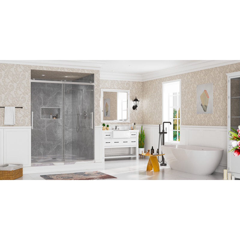 60" x 76" Frameless Brushed Nickel Double Sliding Shower Door