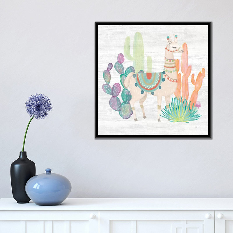 «Lovely Llamas II», reproduction sur toile, H 18 po x l 18 po x P 1,5 po, Toile avec cadre noir, Pas de tapis