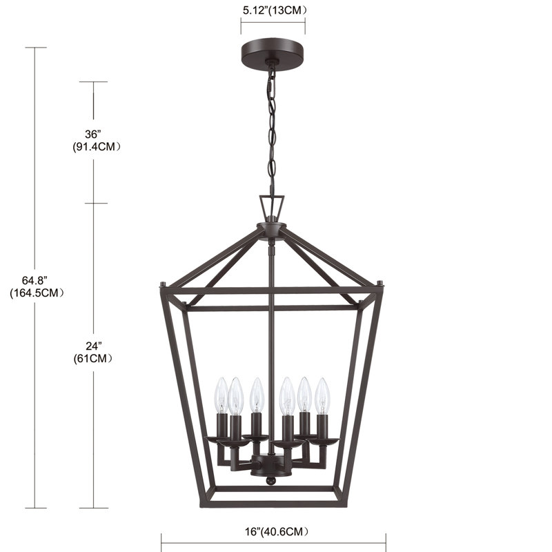 Luminaire suspendu en métal durable à 6 lumières Dobson, H 24 po x l 16 po x P 16 po, Bronze