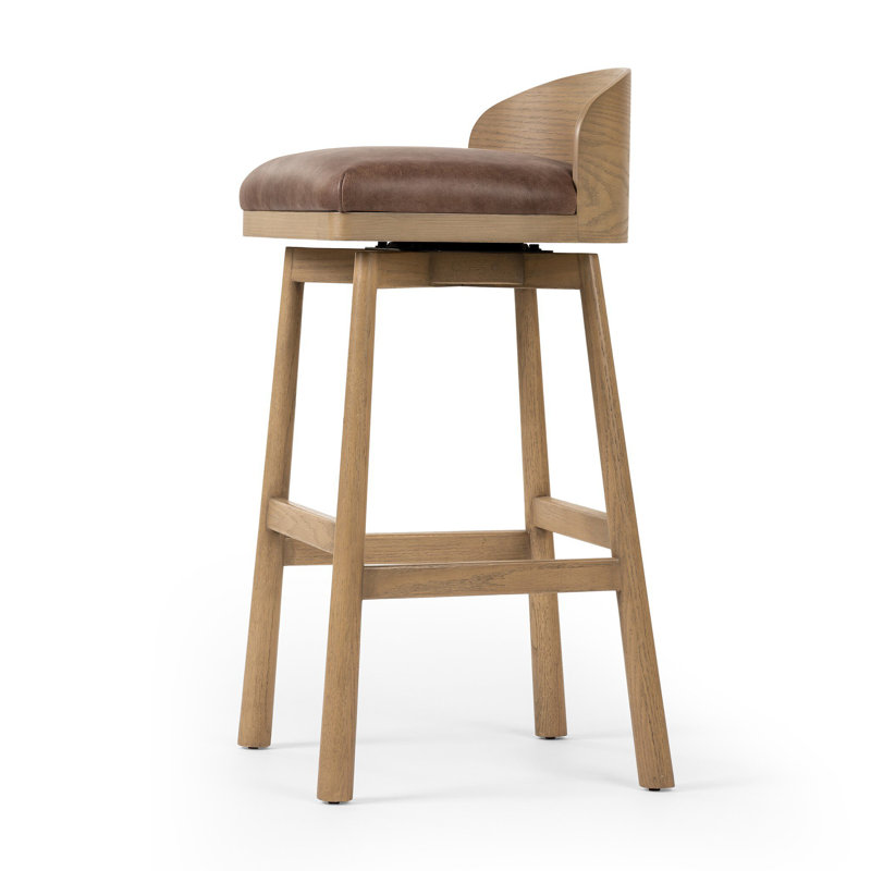 Cloris Swivel Stool-Altair Sienna-Counter & Bar, Blonde Oak, Palermo Cigar Genuine Leather