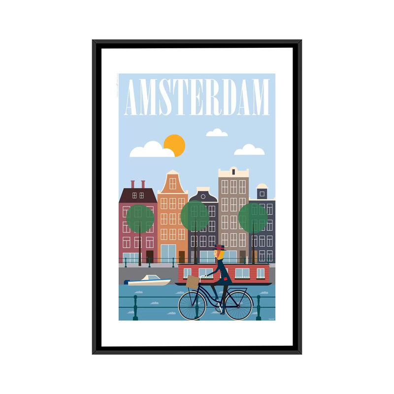 « amsterdam », impression sur toile, H 26 po x l 18 po x P 1,5 po, Toile avec cadre noir, Pas de tapis